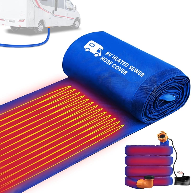 cutefafa 15FT RV Sewer Hose Heated Sleeve, Heated Sewer Hose for RV Camper, Insulated Waterproof Heated Cover for RV Sewer Hose, RV Winter Accessories for RV Camper（JUST Cover) (Blue, 15 FT) - Image 1